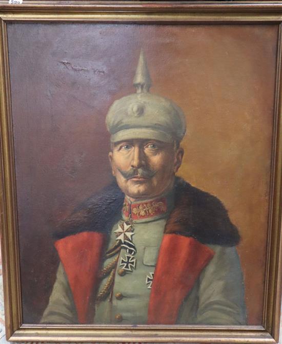 German School, circa 1917, oil on canvas, Portrait of Kaiser Wilhelm II, inscribed, possibly by Julius Feld, 82 x 68cm.